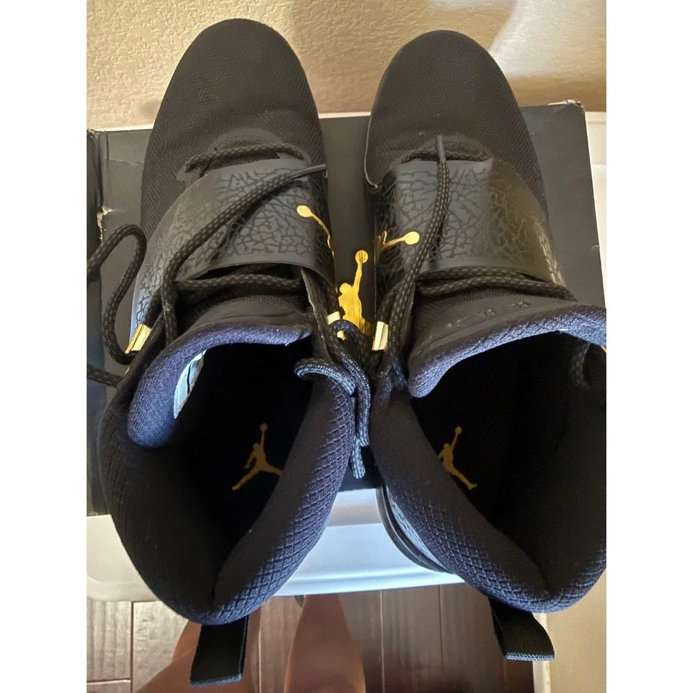 Jordan Super Fly 5 PO Black Metallic Gold Basketball Shoes Mens 11